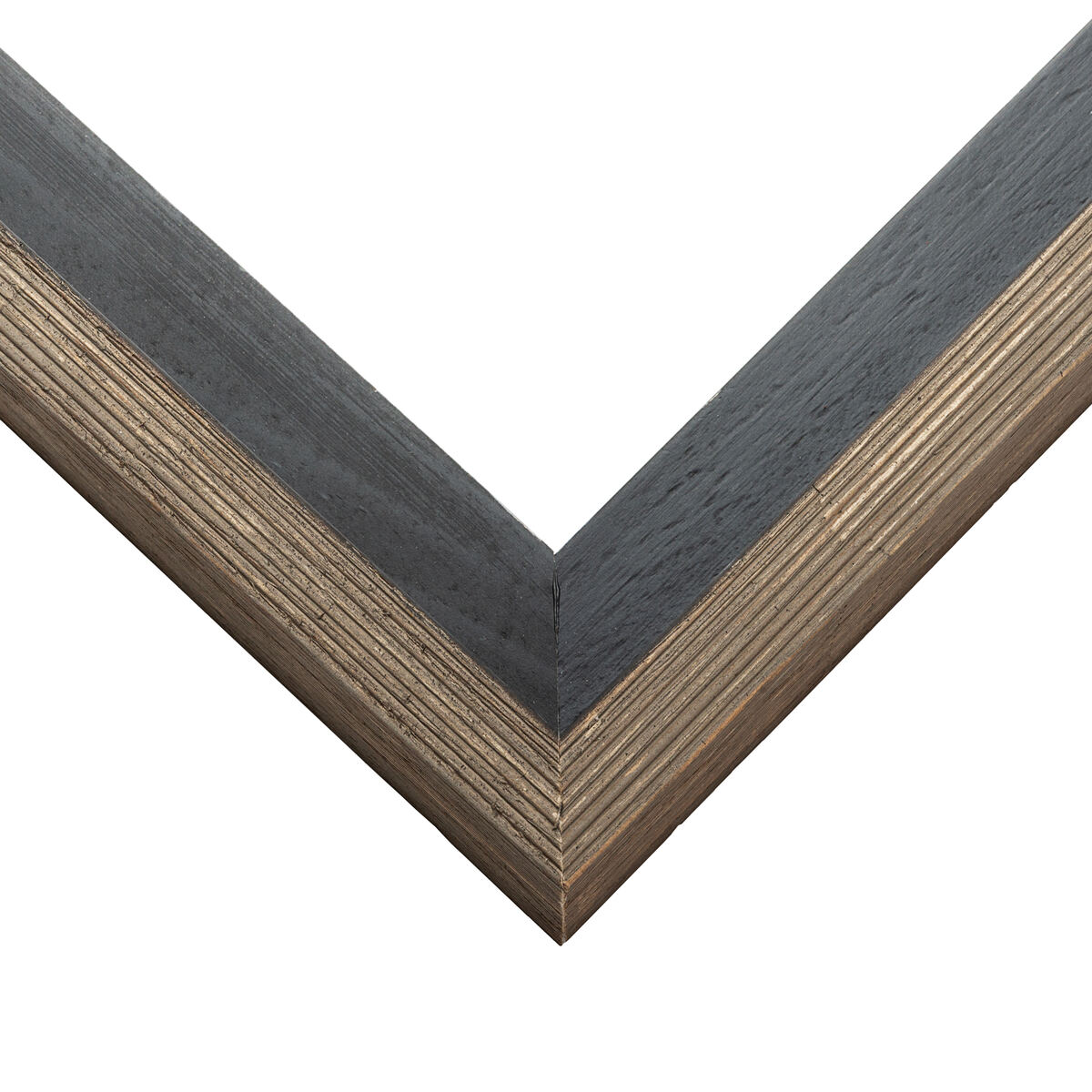 Gray driftwood barnwood canvas float frame corner with weathered wood grain