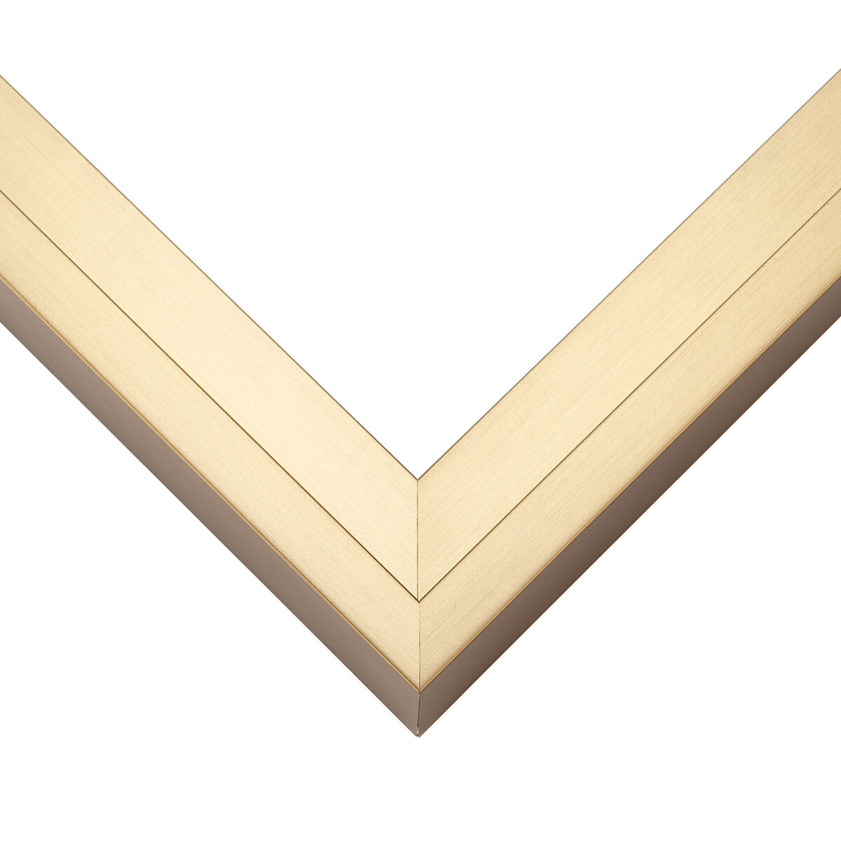 Champagne gold canvas float frame corner with a soft brushed metallic finish