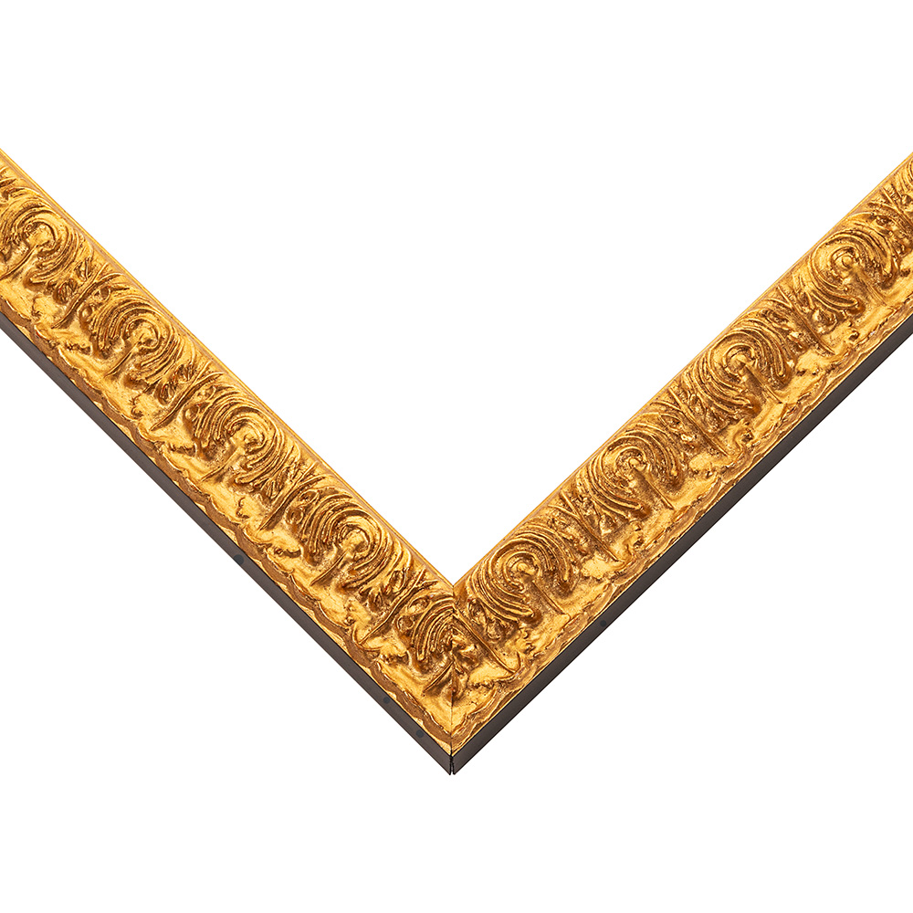 Baroque Gold picture frame moulding shown at the miter join