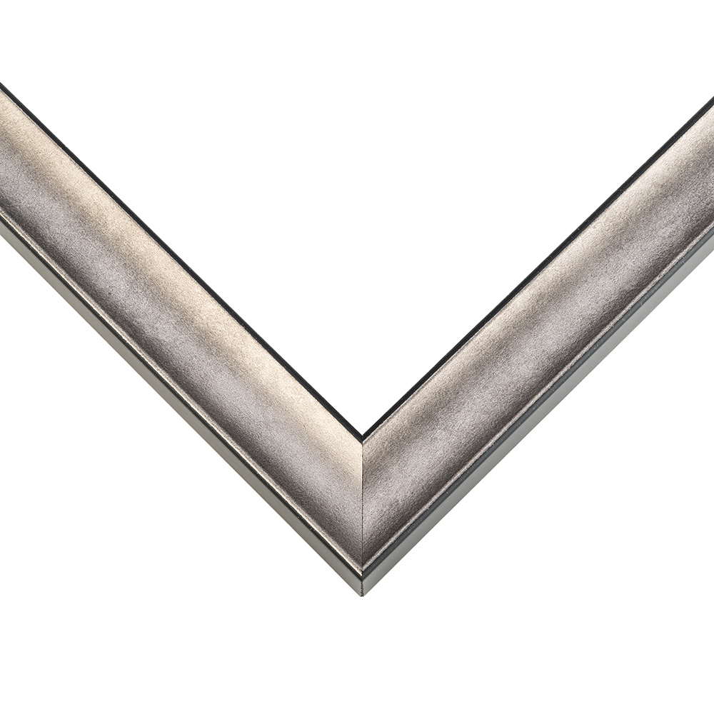 Brushed Silver picture frame moulding shown at the miter join