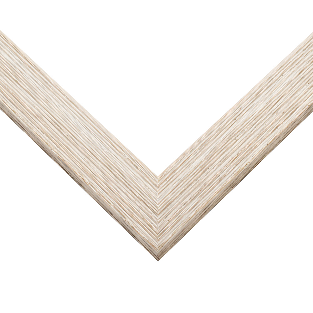 White Barnwood picture frame moulding shown at the miter join
