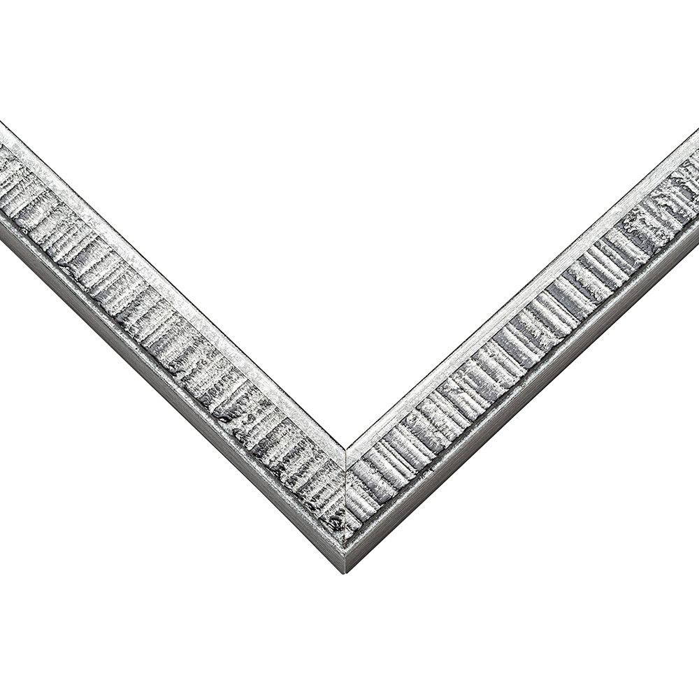 Modern Silver picture frame moulding shown at the miter join